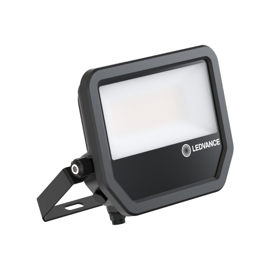 Projecteur LED Ledvance gris anthracite et noir avec bras de fixation à angle réglable, fond blanc