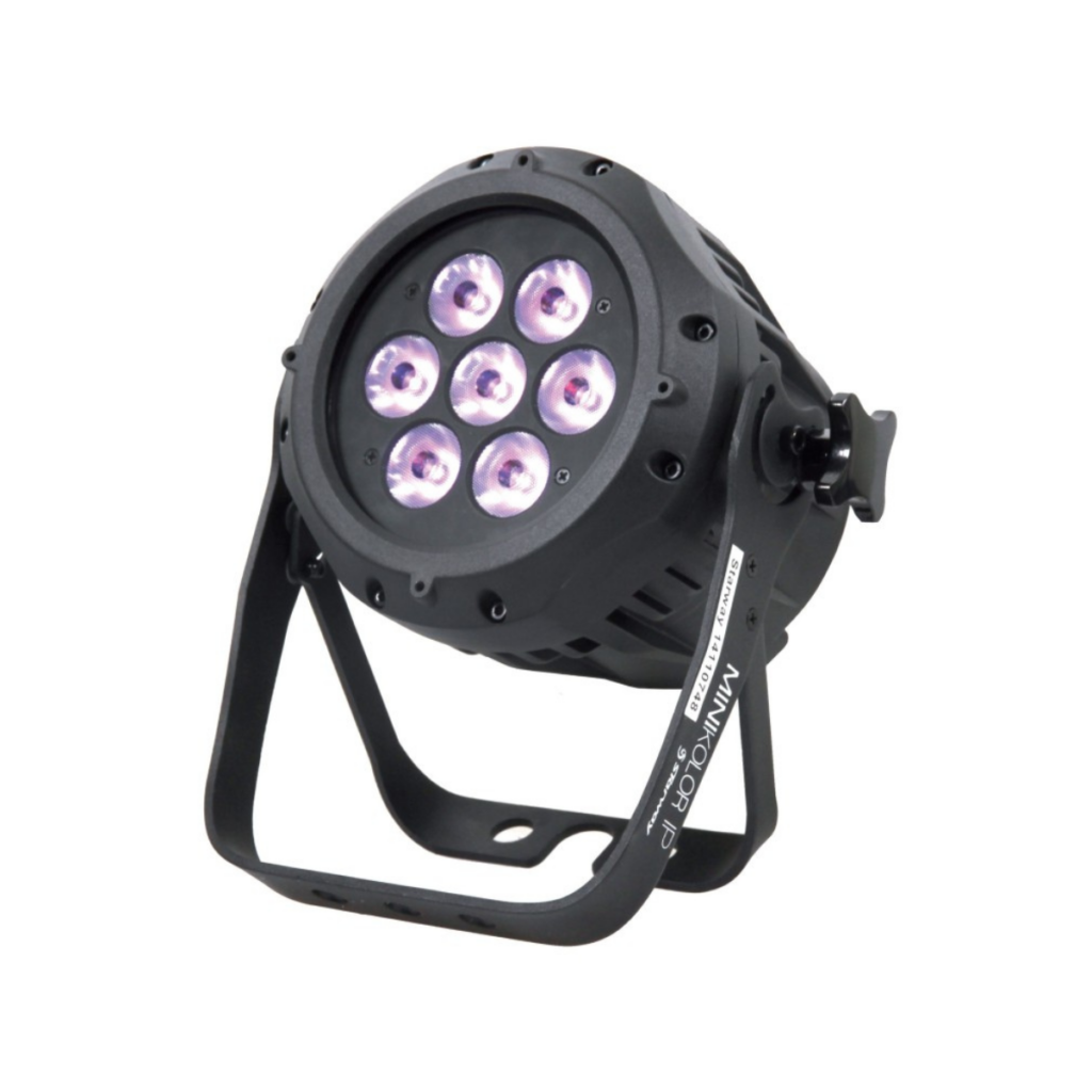 Projecteur LED noir rond à sept lentilles pour éclairage événementiel